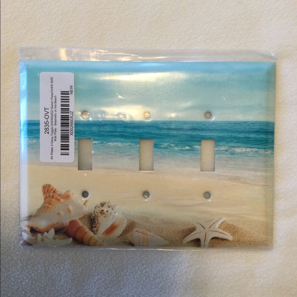 Art Plates 3 gang toggle wall plate- beach scene